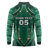 Custom Mexico Football Long Sleeve Polo Shirt Aztec Eagle With Mini Floral Patterns