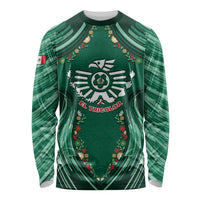 Custom Mexico Football Long Sleeve Shirt Aztec Eagle With Mini Floral Patterns