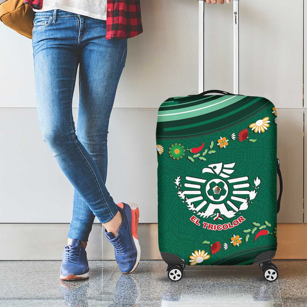 Mexico Football Luggage Cover Aztec Eagle With Mini Floral Patterns