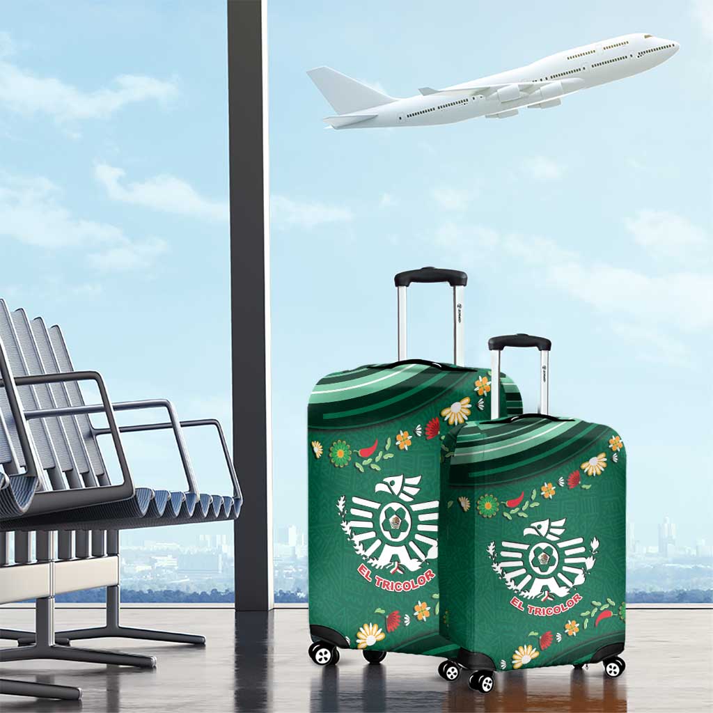 Mexico Football Luggage Cover Aztec Eagle With Mini Floral Patterns