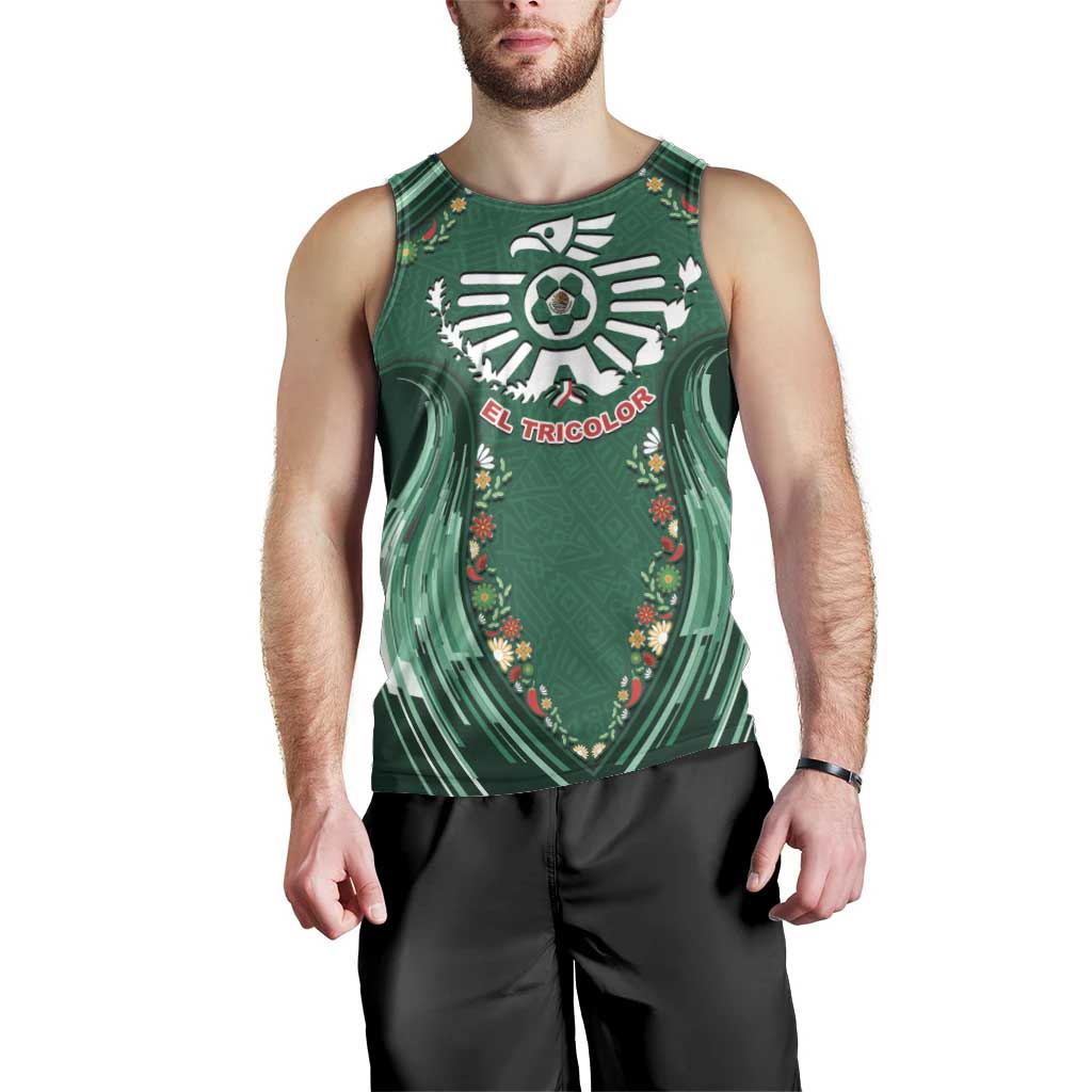 Custom Mexico Football Men Tank Top Aztec Eagle With Mini Floral Patterns