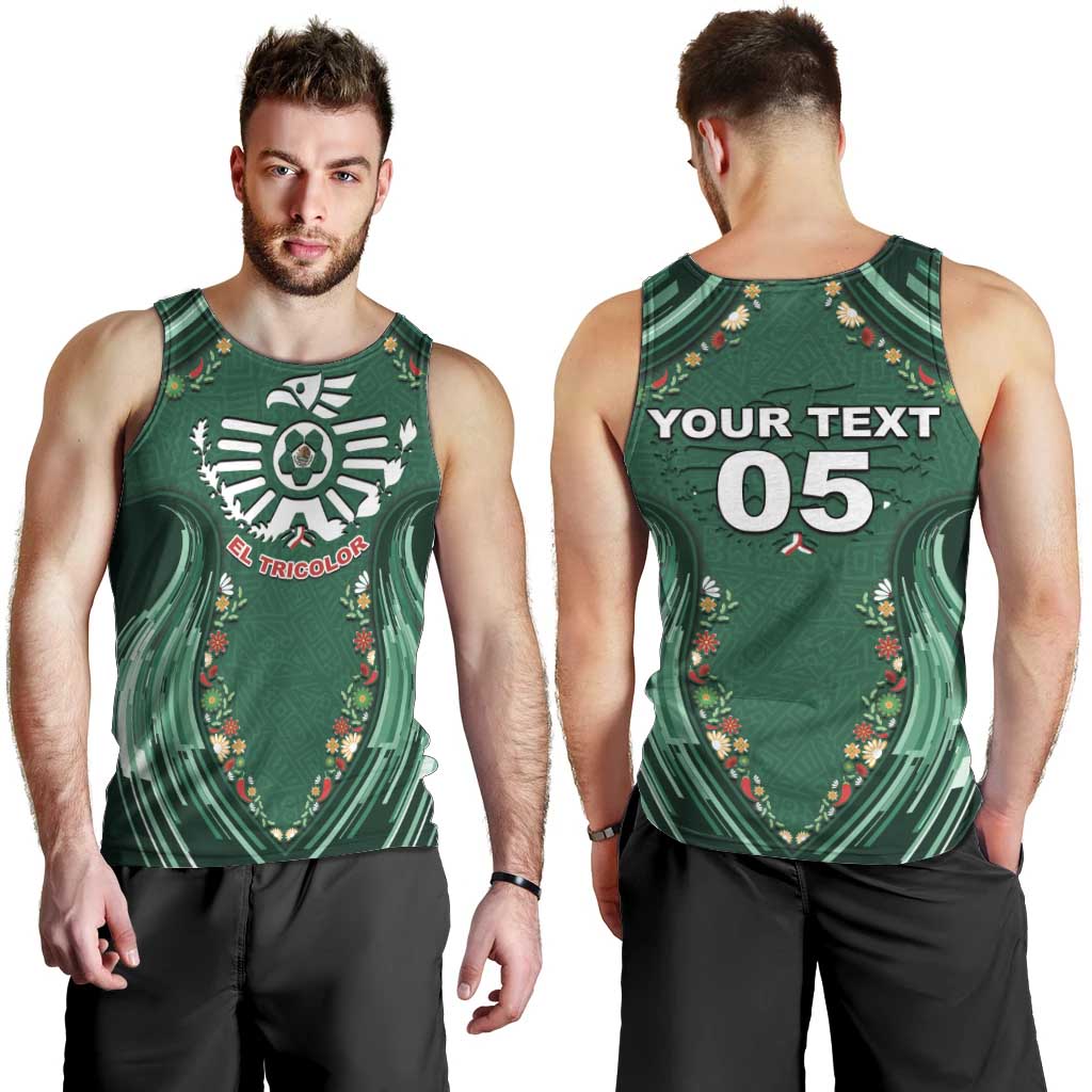 Custom Mexico Football Men Tank Top Aztec Eagle With Mini Floral Patterns