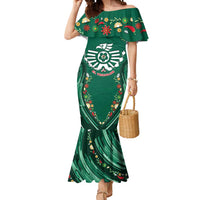 Custom Mexico Football Mermaid Dress Aztec Eagle With Mini Floral Patterns
