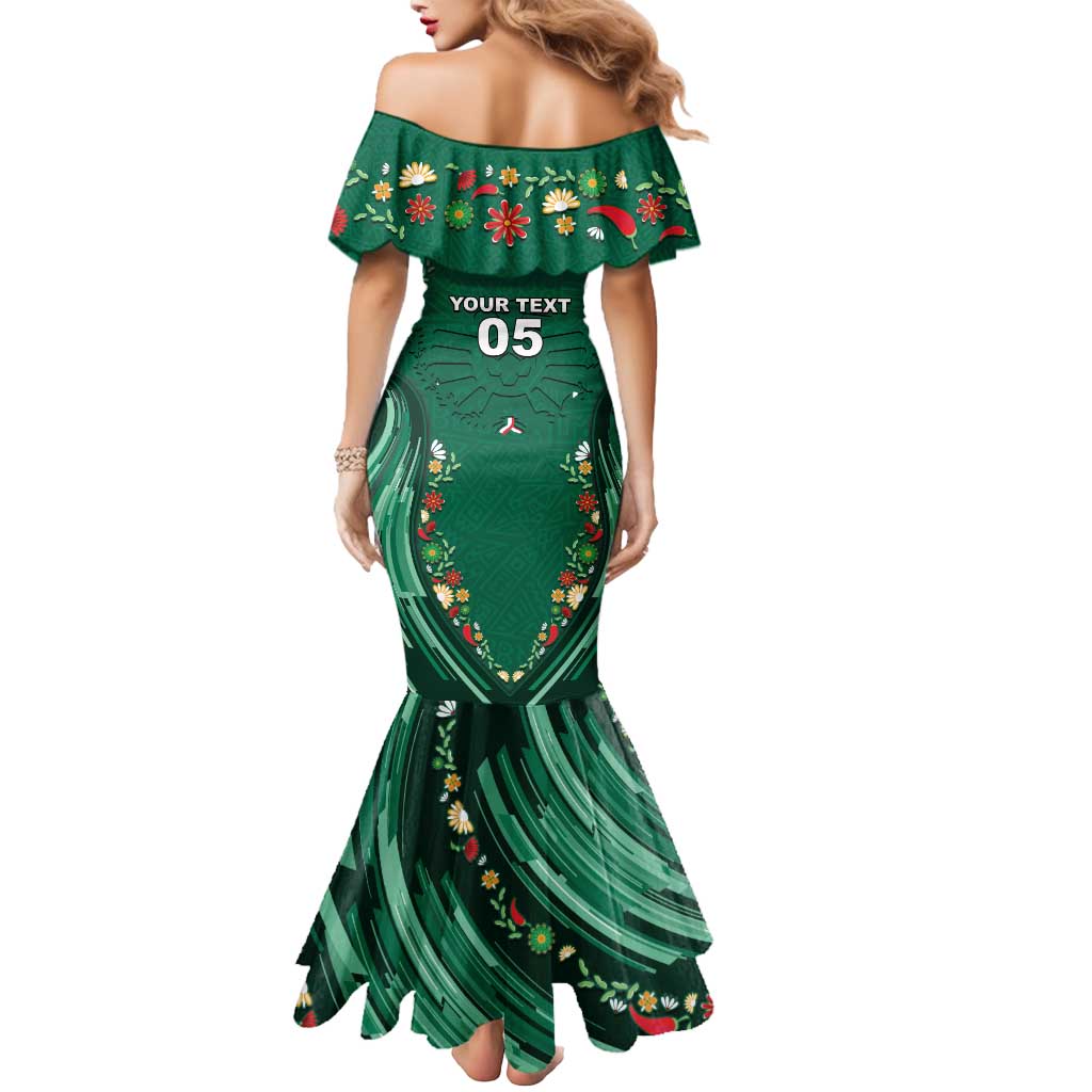 Custom Mexico Football Mermaid Dress Aztec Eagle With Mini Floral Patterns