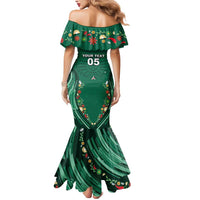 Custom Mexico Football Mermaid Dress Aztec Eagle With Mini Floral Patterns
