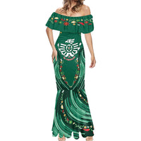 Custom Mexico Football Mermaid Dress Aztec Eagle With Mini Floral Patterns
