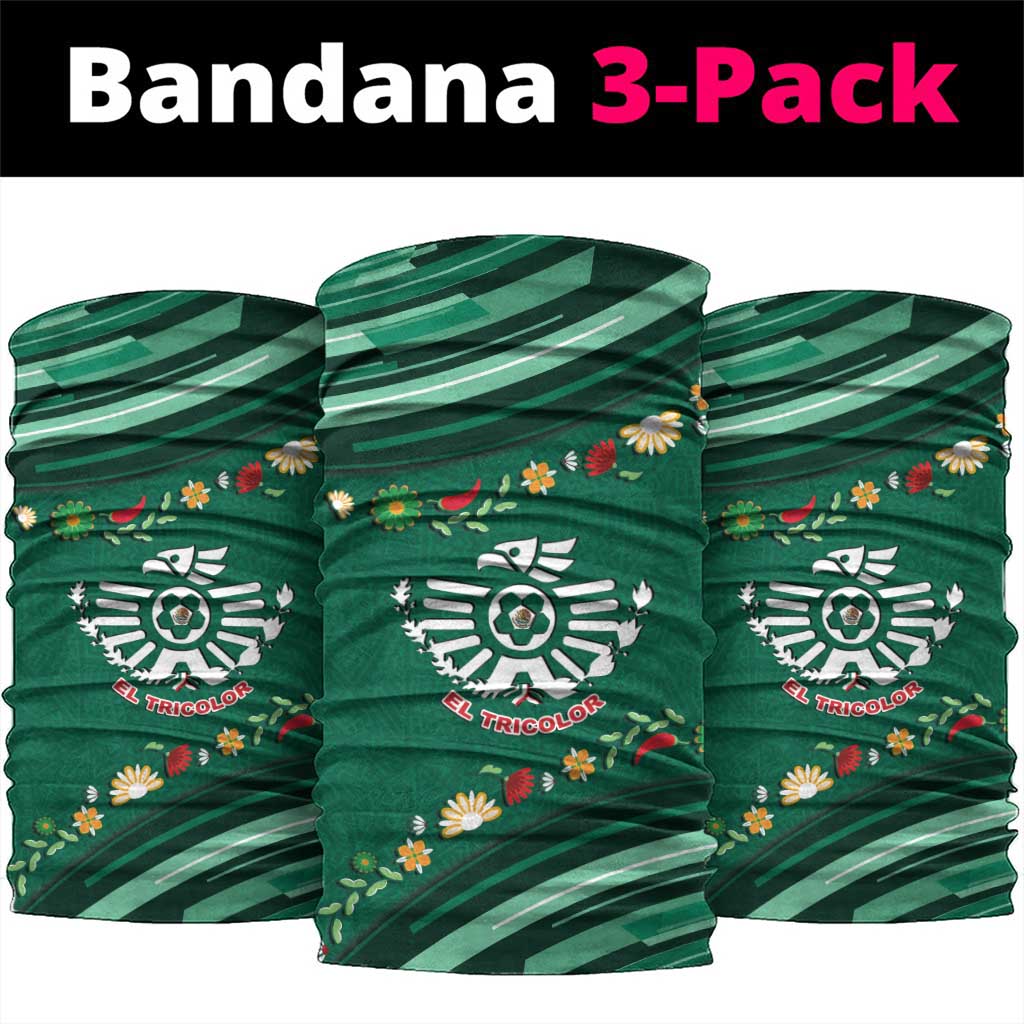 Mexico Football Neck Gaiter Aztec Eagle With Mini Floral Patterns