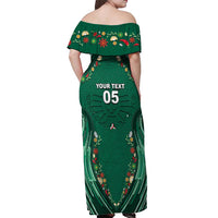 Custom Mexico Football Off Shoulder Maxi Dress Aztec Eagle With Mini Floral Patterns