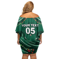 Custom Mexico Football Off Shoulder Short Dress Aztec Eagle With Mini Floral Patterns
