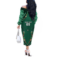 Custom Mexico Football Off The Shoulder Long Sleeve Dress Aztec Eagle With Mini Floral Patterns