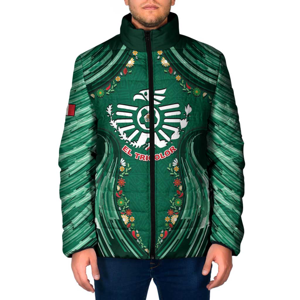 Custom Mexico Football Padded Jacket Aztec Eagle With Mini Floral Patterns