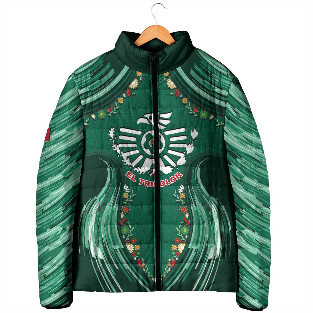 Custom Mexico Football Padded Jacket Aztec Eagle With Mini Floral Patterns