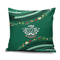 Mexico Football Pillow Cover Aztec Eagle With Mini Floral Patterns