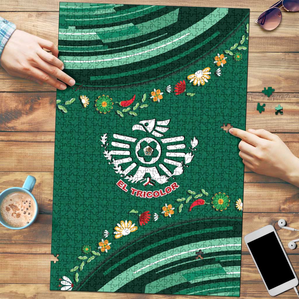 Mexico Football Puzzle Aztec Eagle With Mini Floral Patterns
