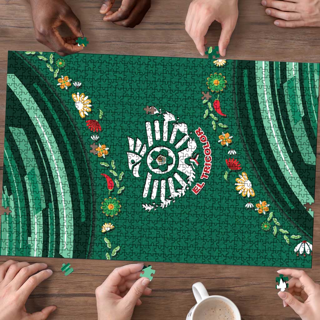 Mexico Football Puzzle Aztec Eagle With Mini Floral Patterns