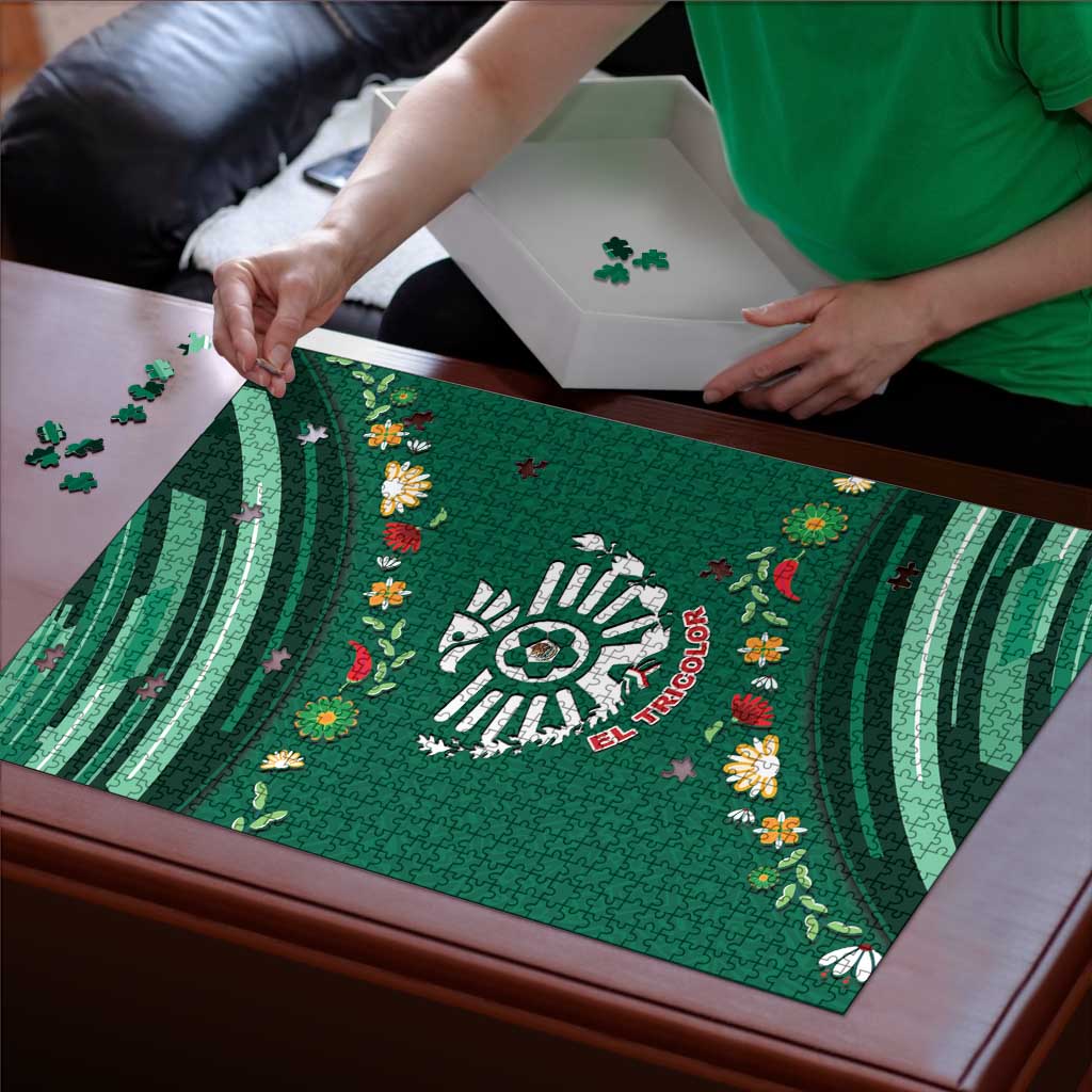 Mexico Football Puzzle Aztec Eagle With Mini Floral Patterns
