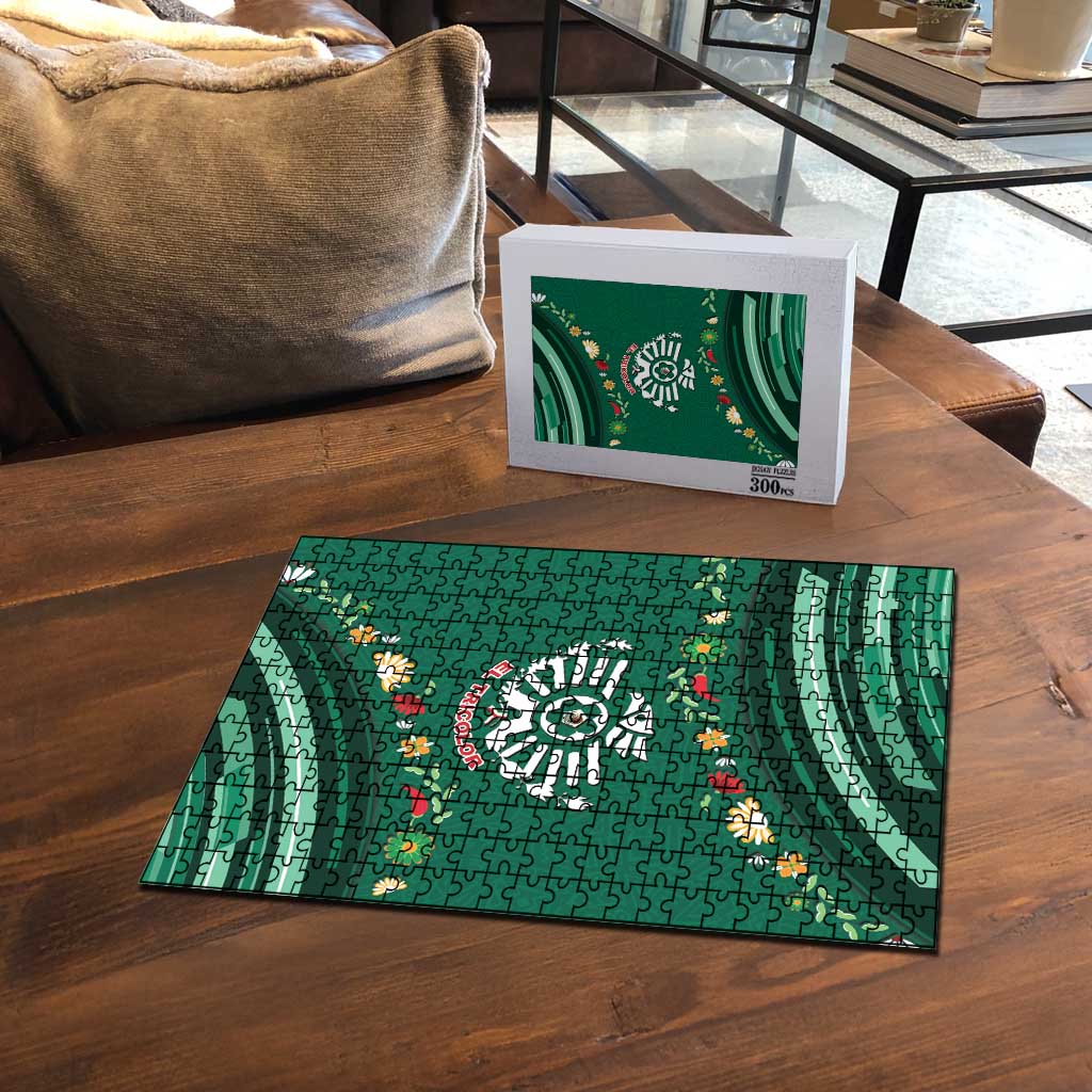 Mexico Football Puzzle Aztec Eagle With Mini Floral Patterns