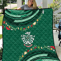 Mexico Football Quilt Aztec Eagle With Mini Floral Patterns