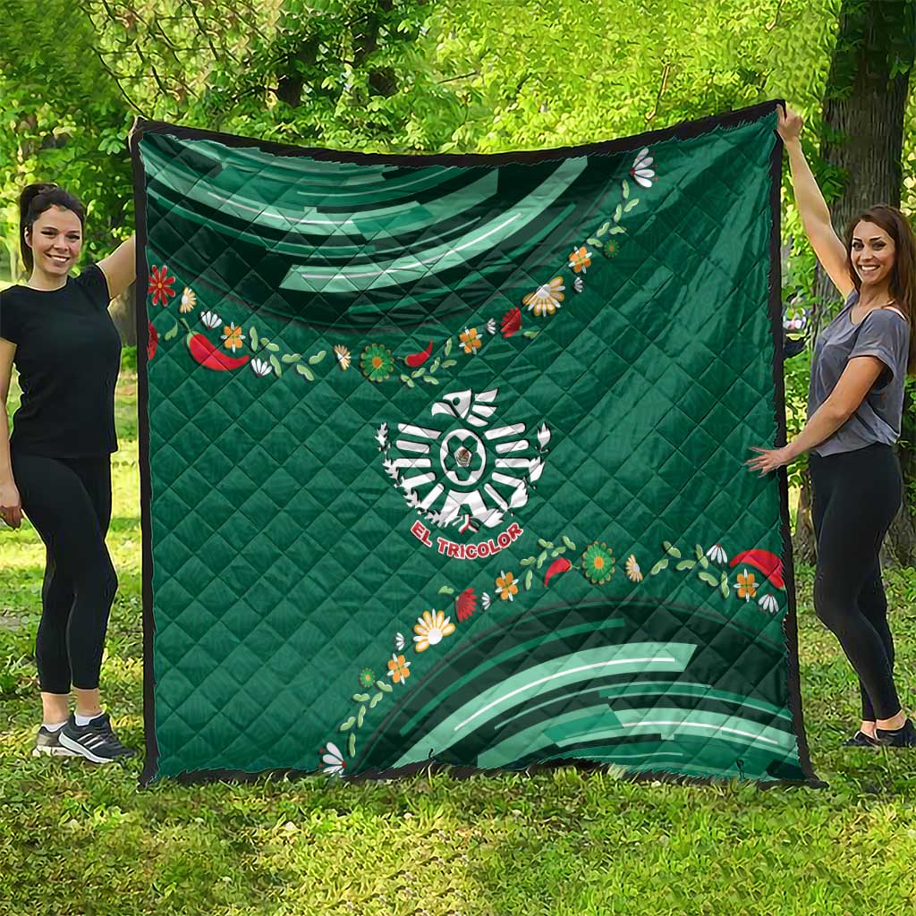 Mexico Football Quilt Aztec Eagle With Mini Floral Patterns