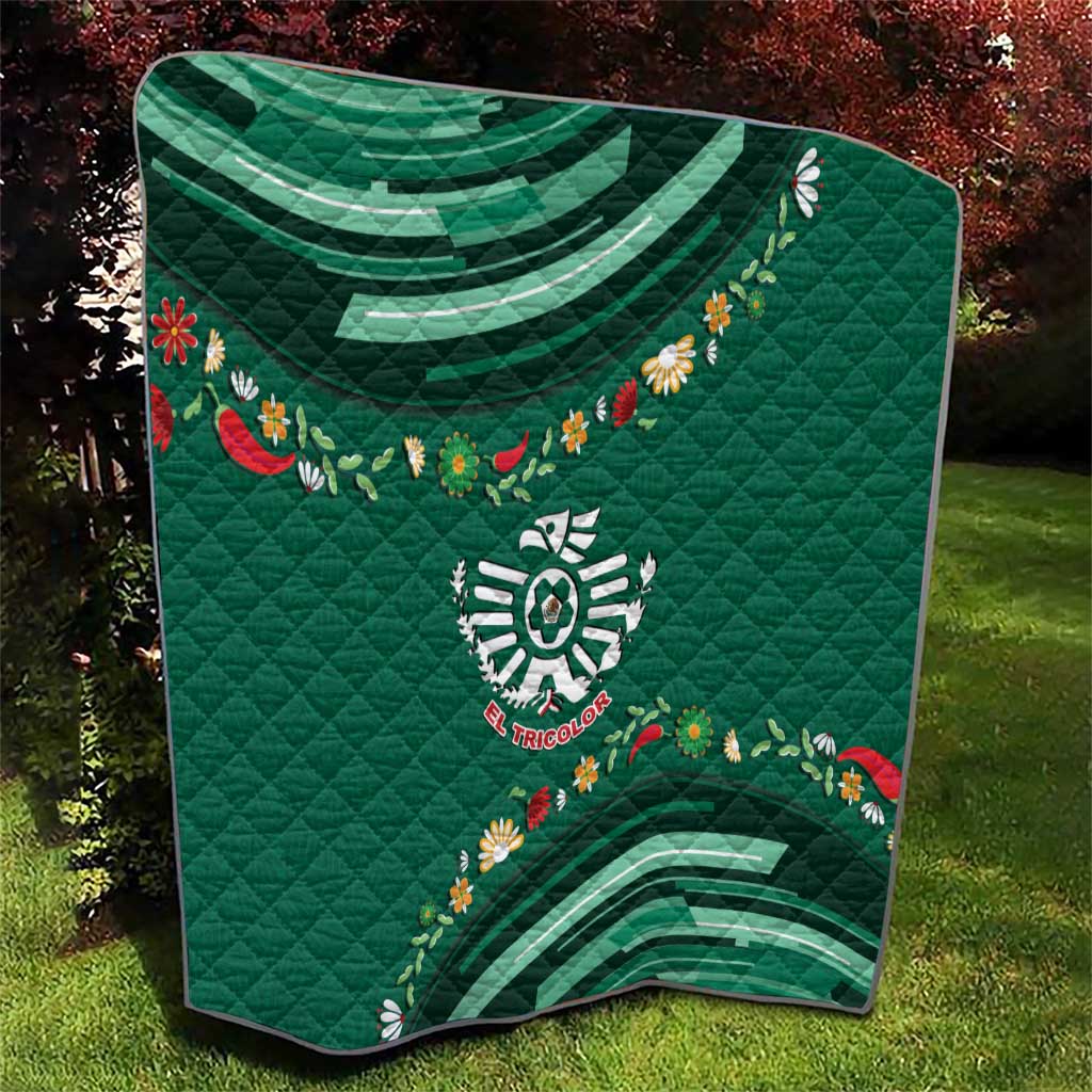 Mexico Football Quilt Aztec Eagle With Mini Floral Patterns