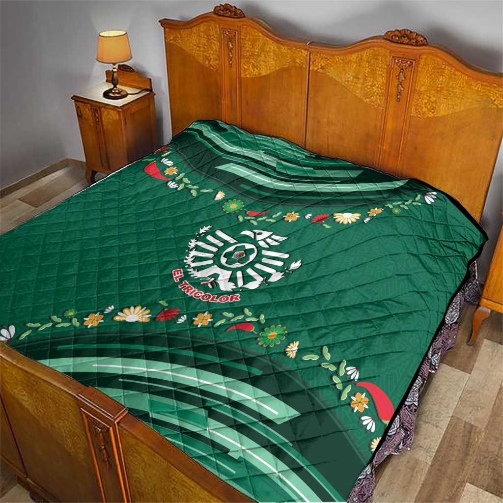 Mexico Football Quilt Aztec Eagle With Mini Floral Patterns