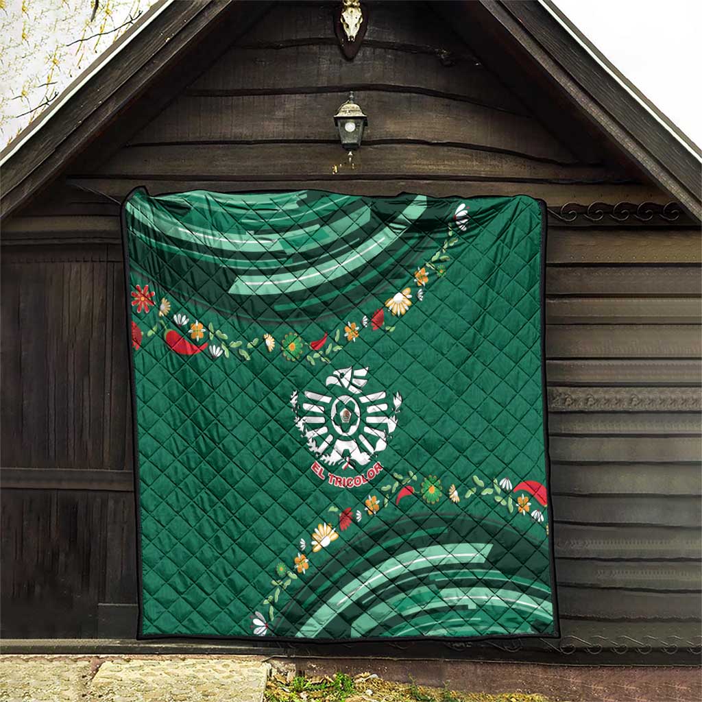Mexico Football Quilt Aztec Eagle With Mini Floral Patterns