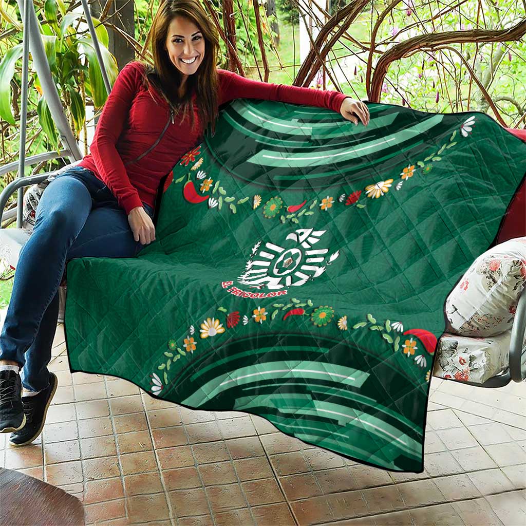Mexico Football Quilt Aztec Eagle With Mini Floral Patterns