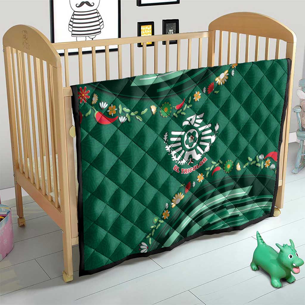 Mexico Football Quilt Aztec Eagle With Mini Floral Patterns