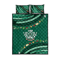 Mexico Football Quilt Bed Set Aztec Eagle With Mini Floral Patterns