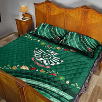 Mexico Football Quilt Bed Set Aztec Eagle With Mini Floral Patterns