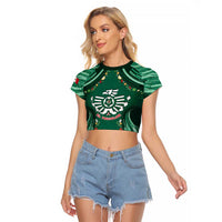 Custom Mexico Football Raglan Cropped T Shirt Aztec Eagle With Mini Floral Patterns
