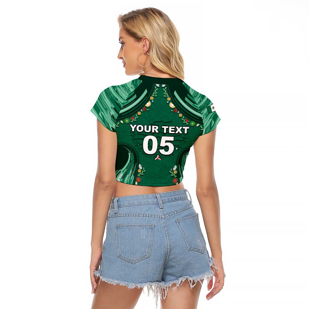 Custom Mexico Football Raglan Cropped T Shirt Aztec Eagle With Mini Floral Patterns