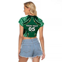 Custom Mexico Football Raglan Cropped T Shirt Aztec Eagle With Mini Floral Patterns