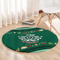 Mexico Football Round Carpet Aztec Eagle With Mini Floral Patterns