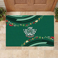 Mexico Football Rubber Doormat Aztec Eagle With Mini Floral Patterns