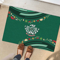 Mexico Football Rubber Doormat Aztec Eagle With Mini Floral Patterns