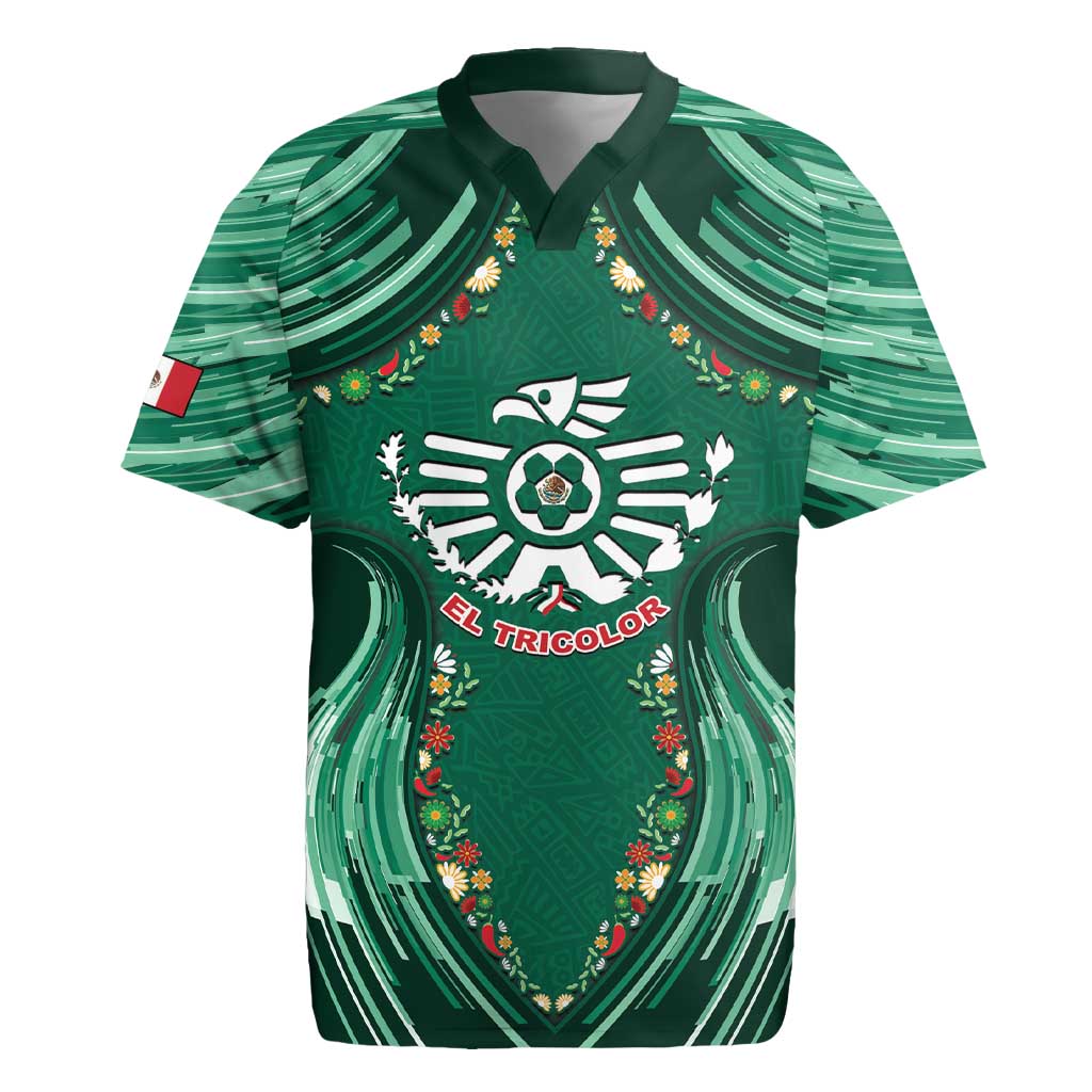 Custom Mexico Football Rugby Jersey Aztec Eagle With Mini Floral Patterns