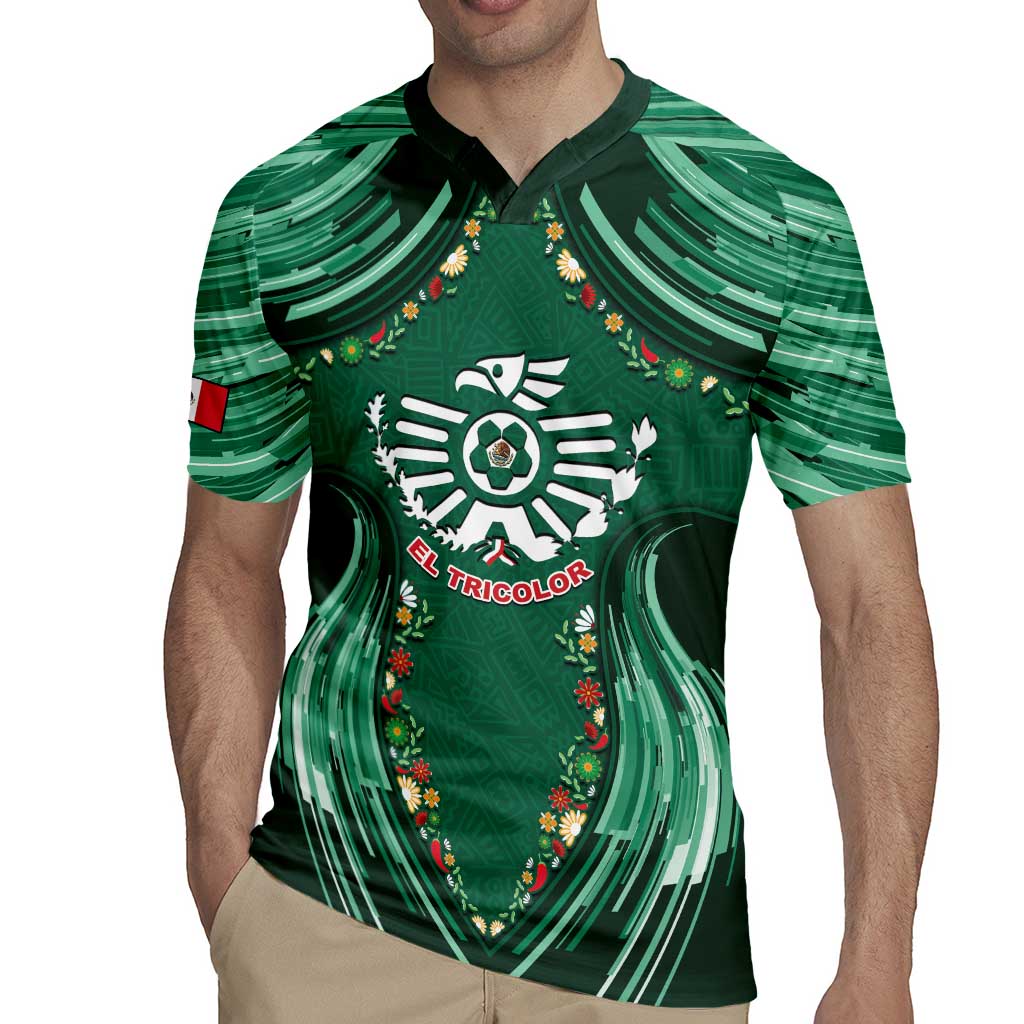 Custom Mexico Football Rugby Jersey Aztec Eagle With Mini Floral Patterns