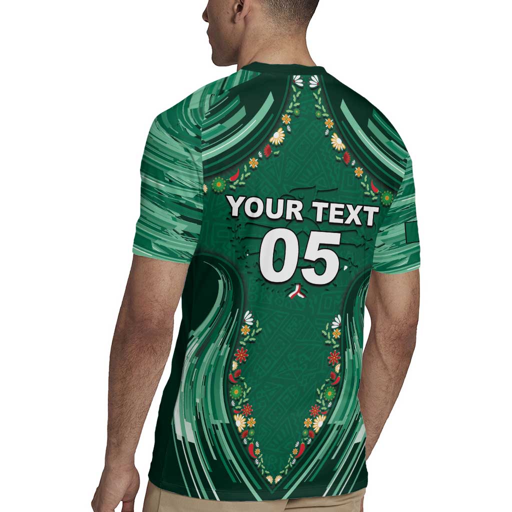 Custom Mexico Football Rugby Jersey Aztec Eagle With Mini Floral Patterns