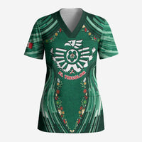Custom Mexico Football Scrub Top Aztec Eagle With Mini Floral Patterns