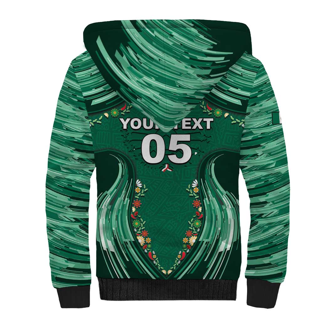 Custom Mexico Football Sherpa Hoodie Aztec Eagle With Mini Floral Patterns