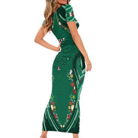 Custom Mexico Football Short Sleeve Bodycon Dress Aztec Eagle With Mini Floral Patterns