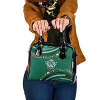 Mexico Football Shoulder Handbag Aztec Eagle With Mini Floral Patterns