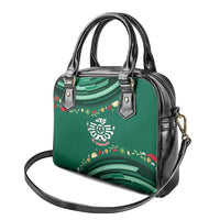 Mexico Football Shoulder Handbag Aztec Eagle With Mini Floral Patterns