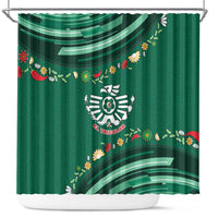 Mexico Football Shower Curtain Aztec Eagle With Mini Floral Patterns