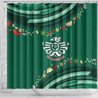 Mexico Football Shower Curtain Aztec Eagle With Mini Floral Patterns