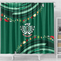 Mexico Football Shower Curtain Aztec Eagle With Mini Floral Patterns