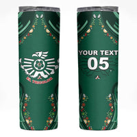 Custom Mexico Football Skinny Tumbler Aztec Eagle With Mini Floral Patterns