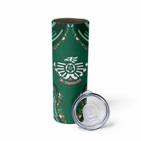 Custom Mexico Football Skinny Tumbler Aztec Eagle With Mini Floral Patterns