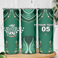 Custom Mexico Football Skinny Tumbler Aztec Eagle With Mini Floral Patterns